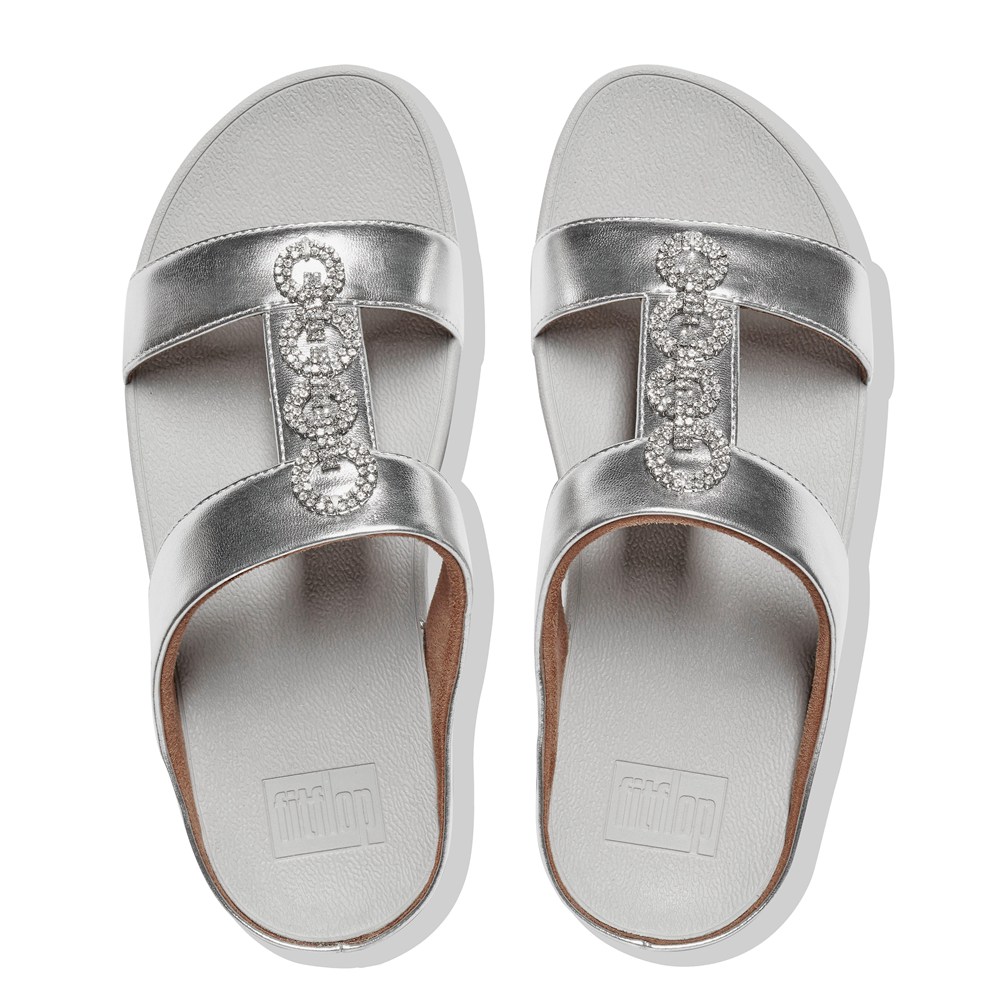 Fitflop Womens Slides Silver - Fino Sparkle - VR7940182